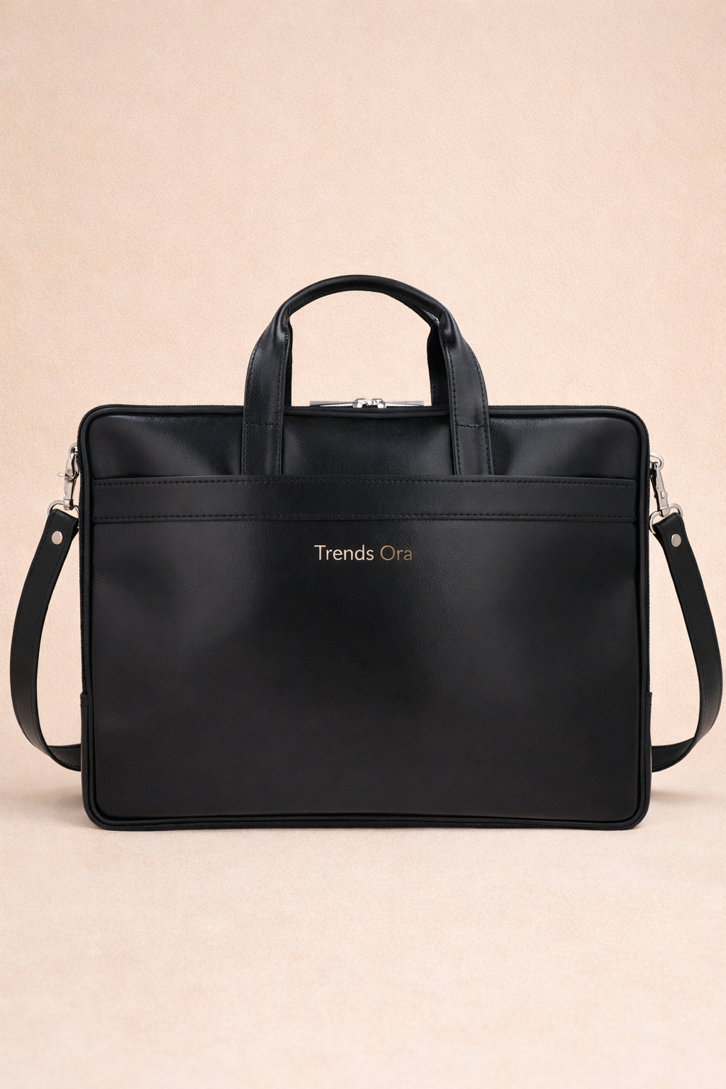 High-Quality Black Leather Laptop Bag