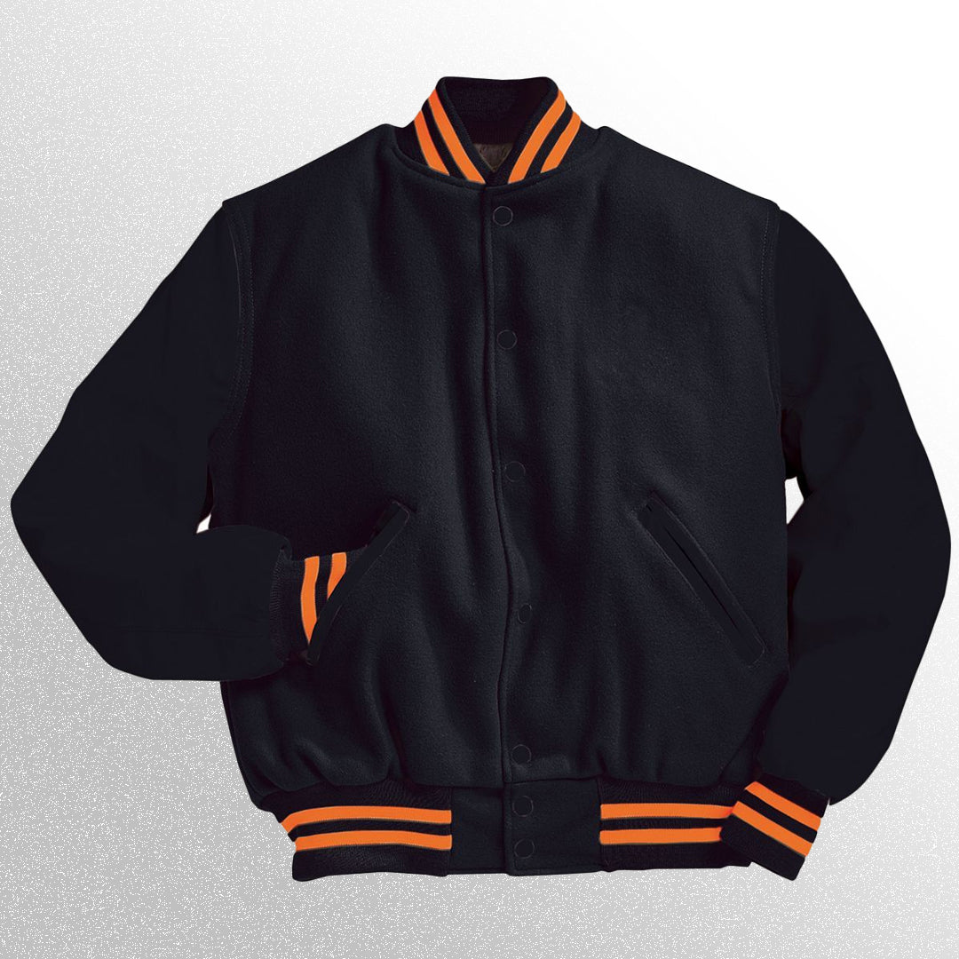black and orange varisty jacket