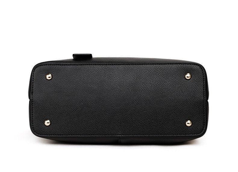 Black Leather Tote Handbag  & Teal Green Handles