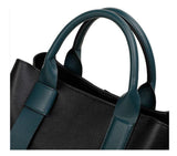 Black Leather Tote Handbag  & Teal Green Handles