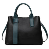 Black Leather Tote Handbag  & Teal Green Handles