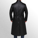 Black leather trench coat back image