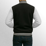 Black and white varsity jacket back