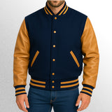 Blue and yellow varsity jacket