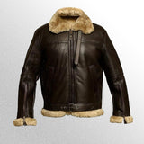 Brown genuine shearling sheepskin leather B-3 RAF Aviator bomber jacket