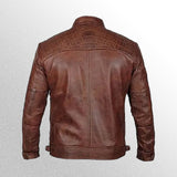 Brown cafe racer leather jacket back view