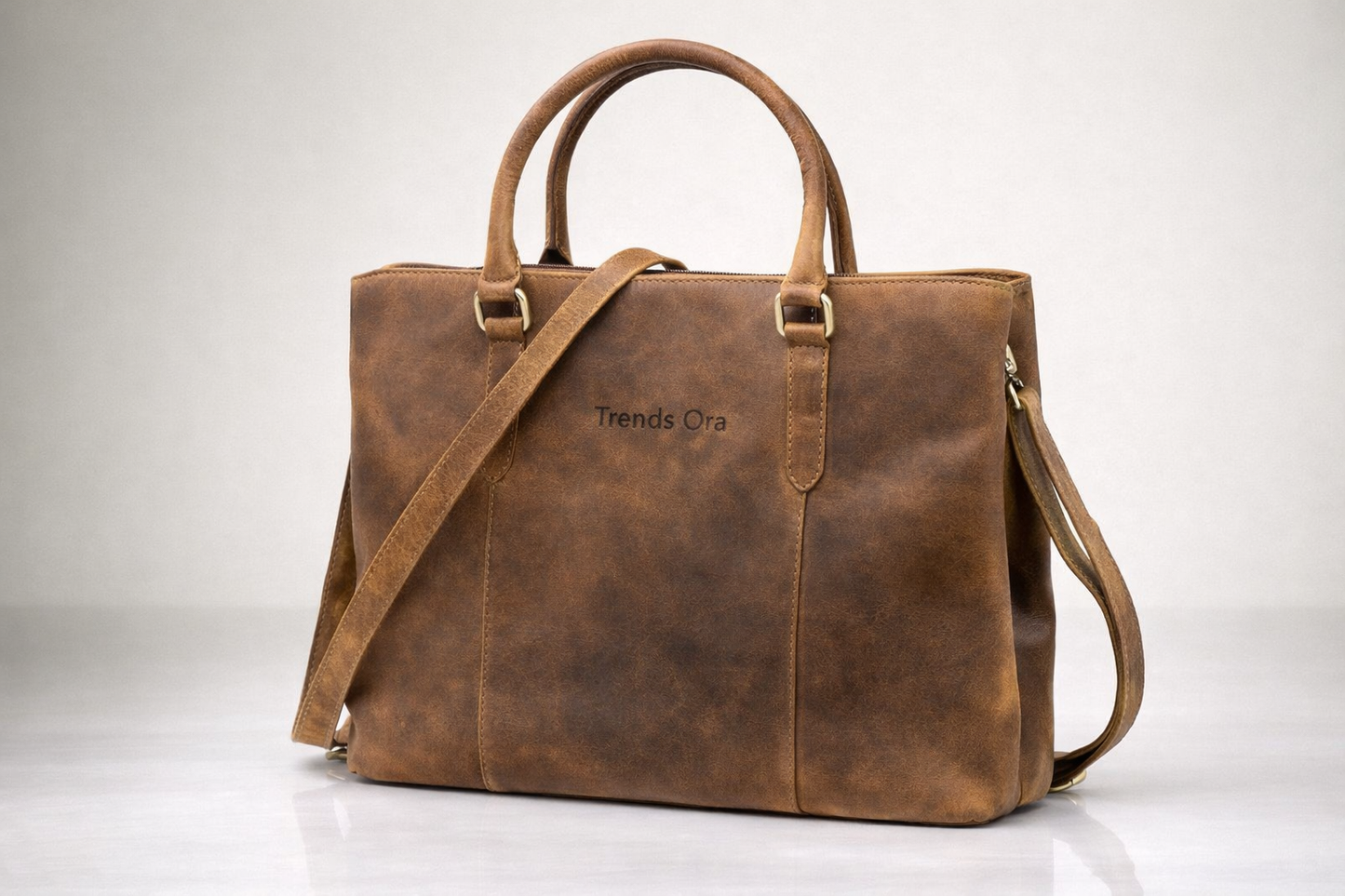 Full-Grain Brown Leather Shoulder Bag
