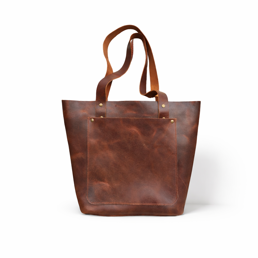 Brown Leather Tote Bag With Shoulder Straps