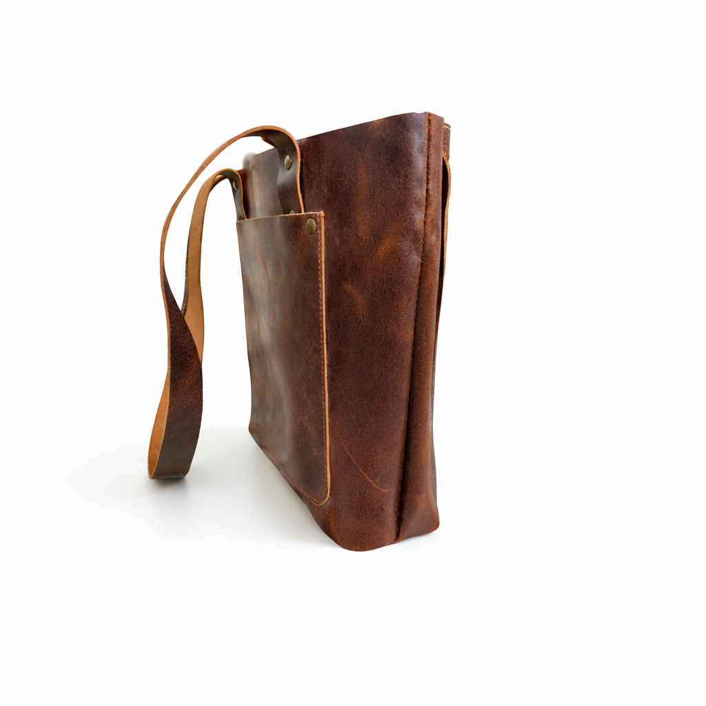 Brown Leather Tote Bag With Shoulder Straps