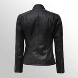 Black cafe racer leather jacket for women back 