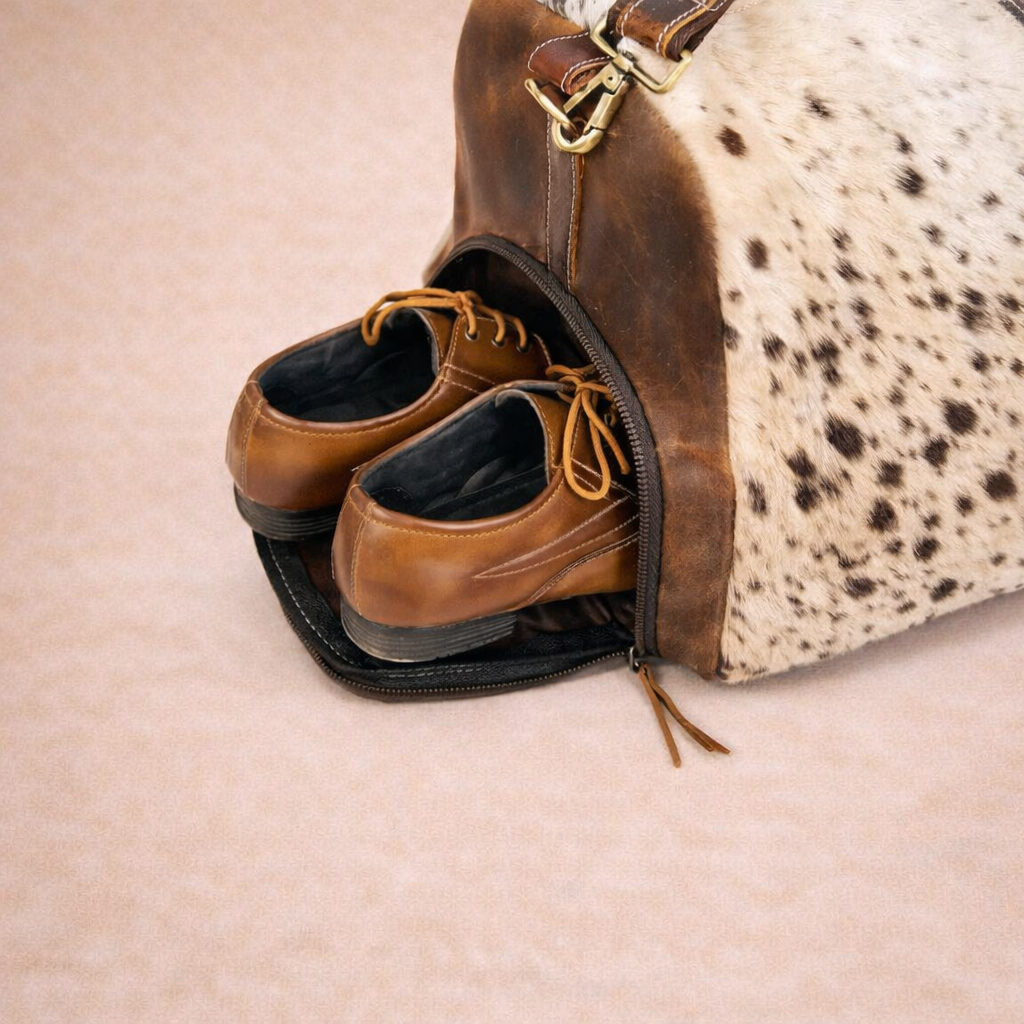 Genuine Cow Print Leather Duffle Bag