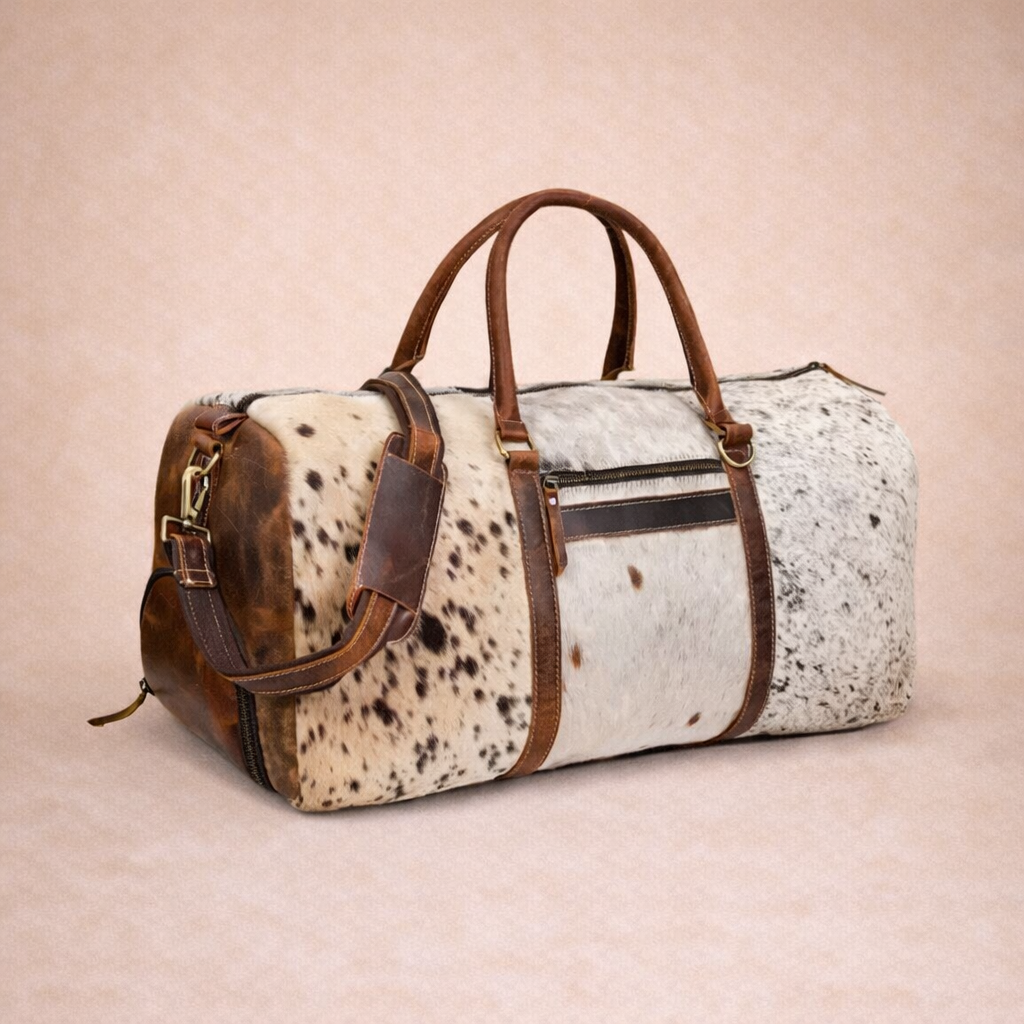 Genuine Cow Print Leather Duffle Bag