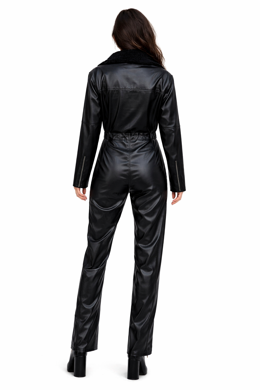 Reporter Erin Andrews Black Leather Jumpsuit for Women
