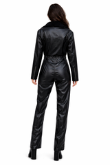 Reporter Erin Andrews Black Leather Jumpsuit for Women