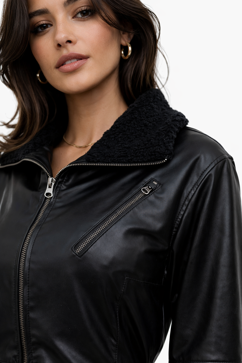 Reporter Erin Andrews Black Leather Jumpsuit for Women