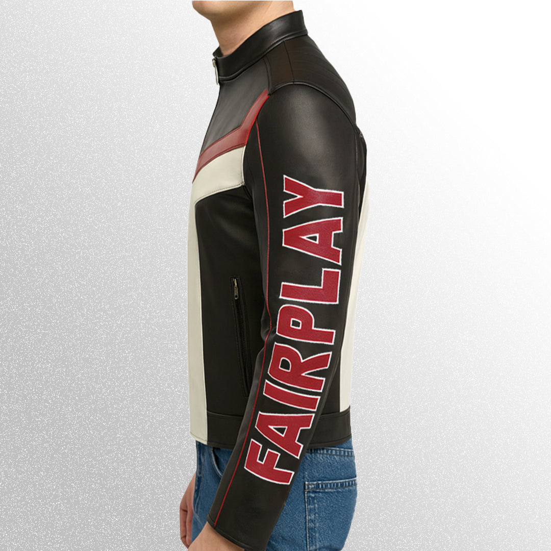 Superman Jacket side left pose fair play patch