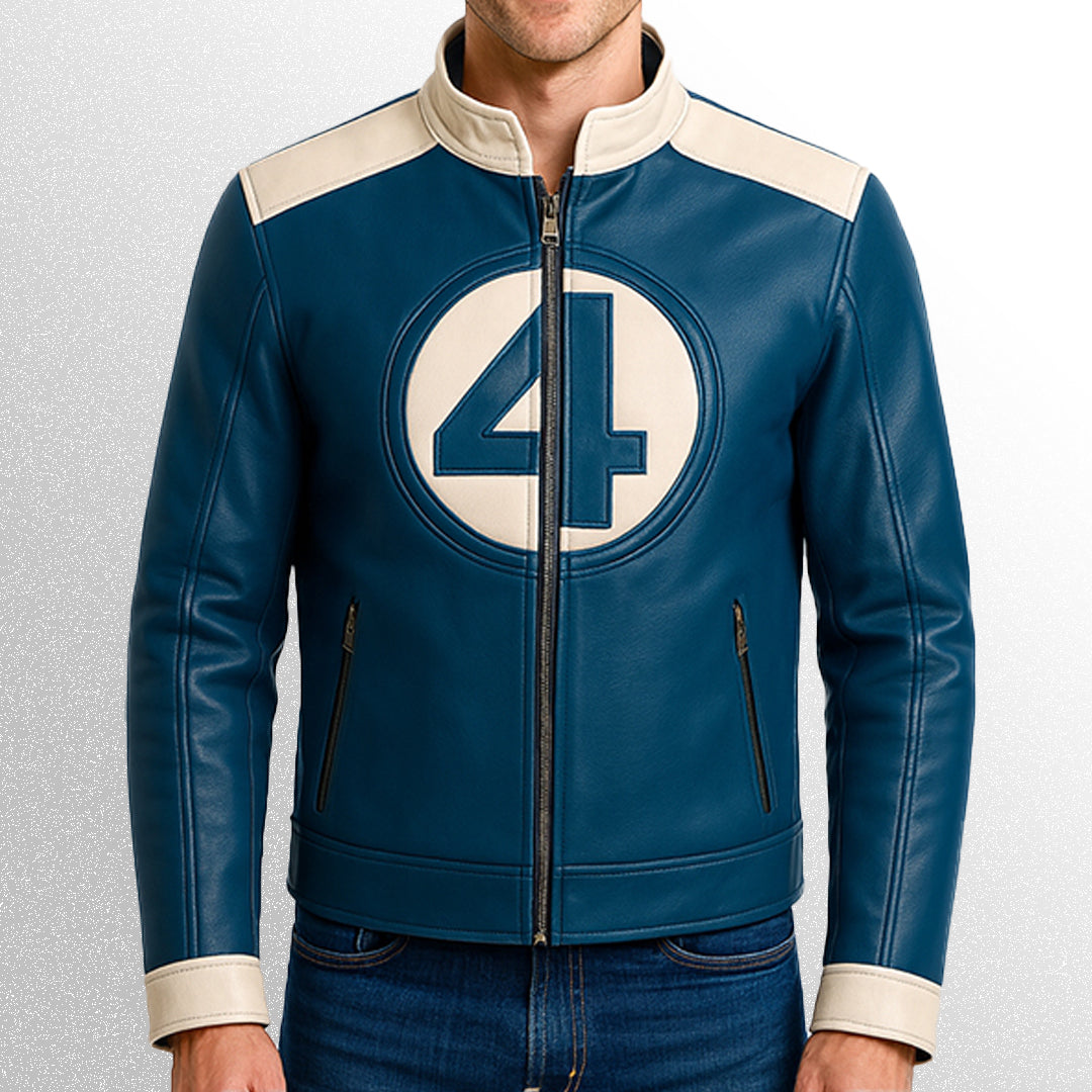 Mr fantastic four blue leather jacket