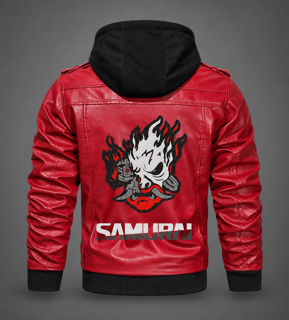 Samurai Red Hooded Leather Cyberpunk Jacket 2077