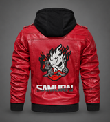 Samurai Red Hooded Leather Cyberpunk Jacket 2077