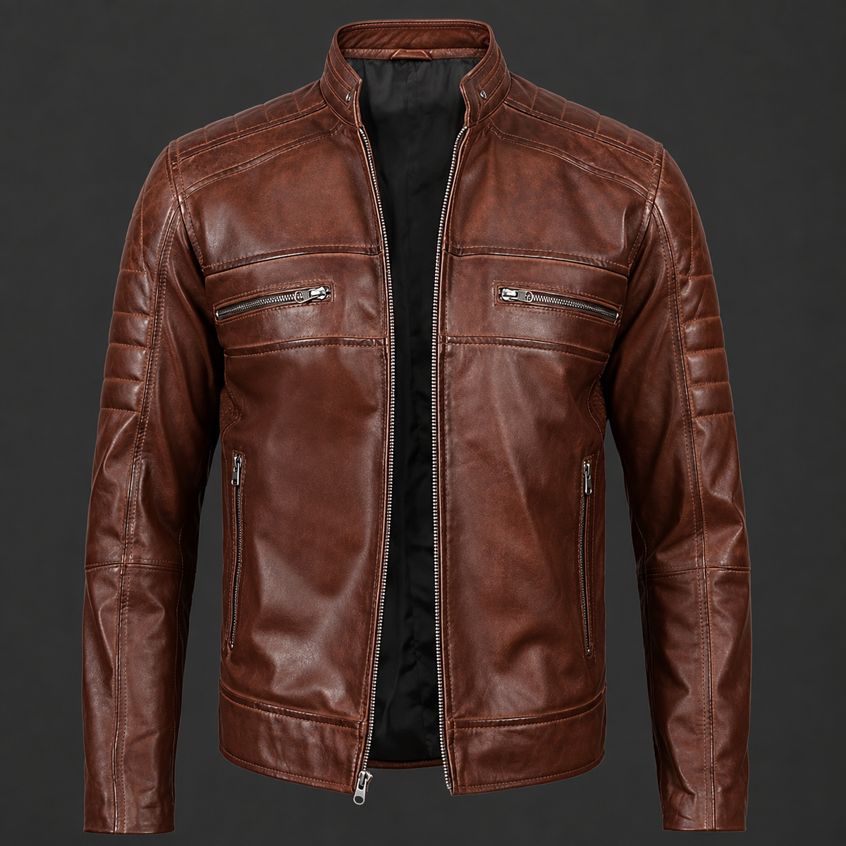 Men’s Brown Quilted Café Racer Leather Jacket.