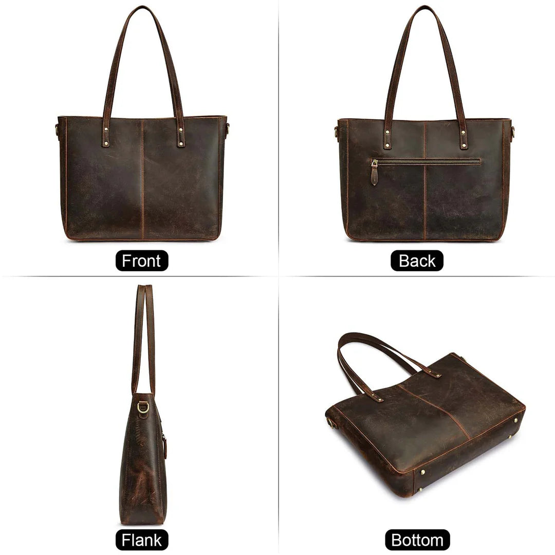 Vintage Full-grain Leather Tote Shoulder Bag for Women