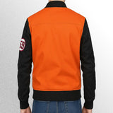 Goku orange and black leather jacket back view