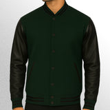 Green and black varsity jacket