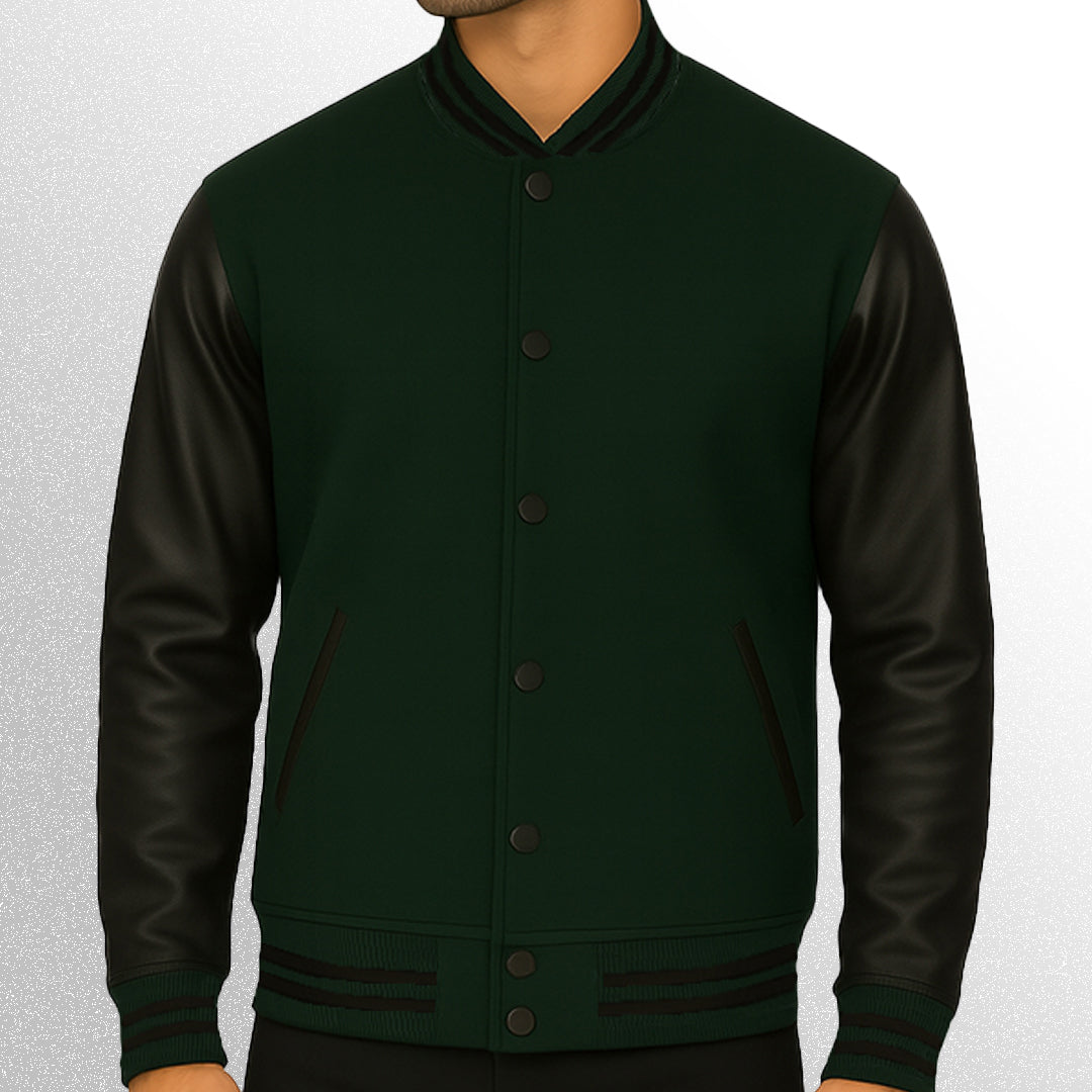 Green and black varsity jacket