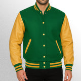 Green and yellow varsity jacket