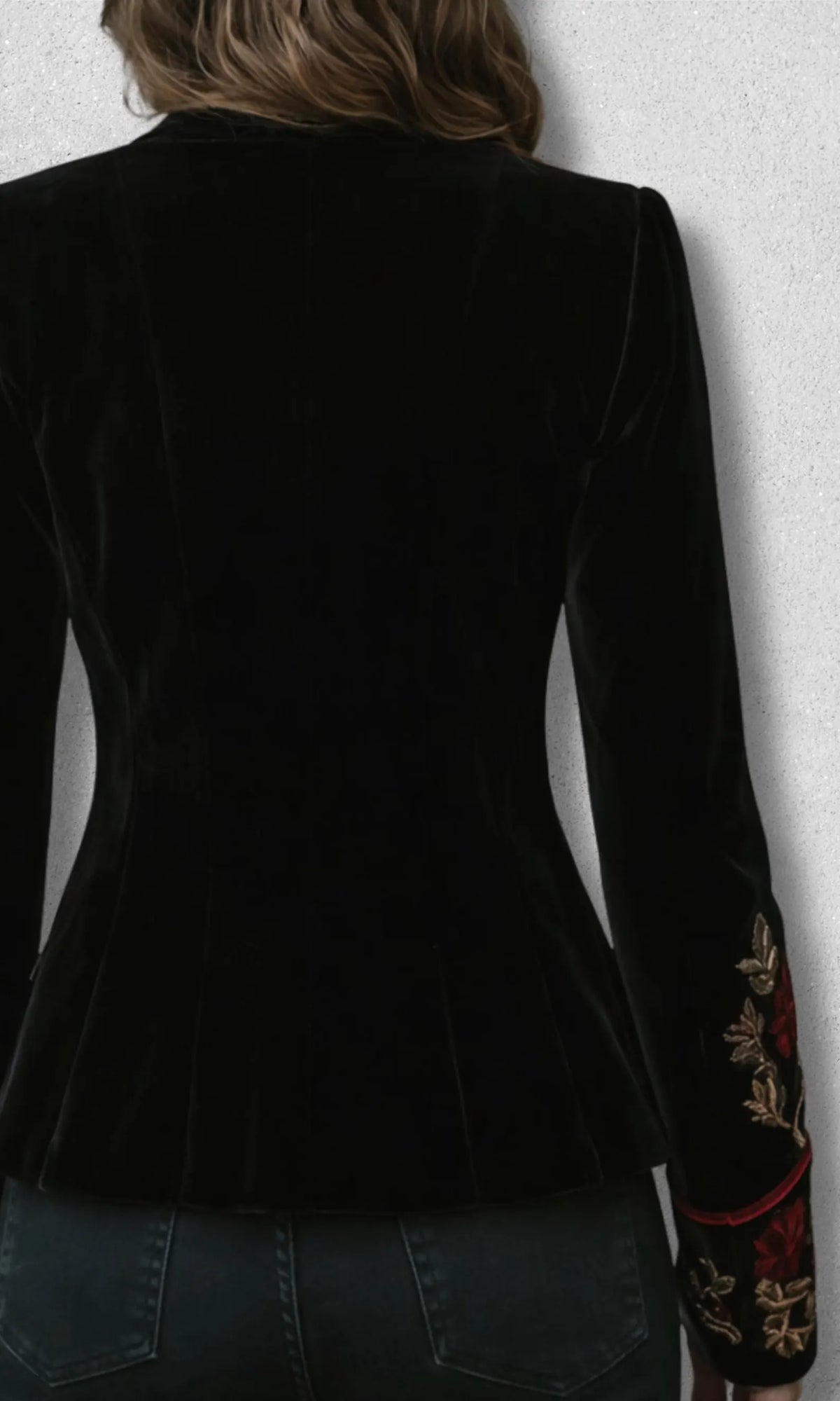 Black Velvet Red Floral Zardozi Embroidery Blazer