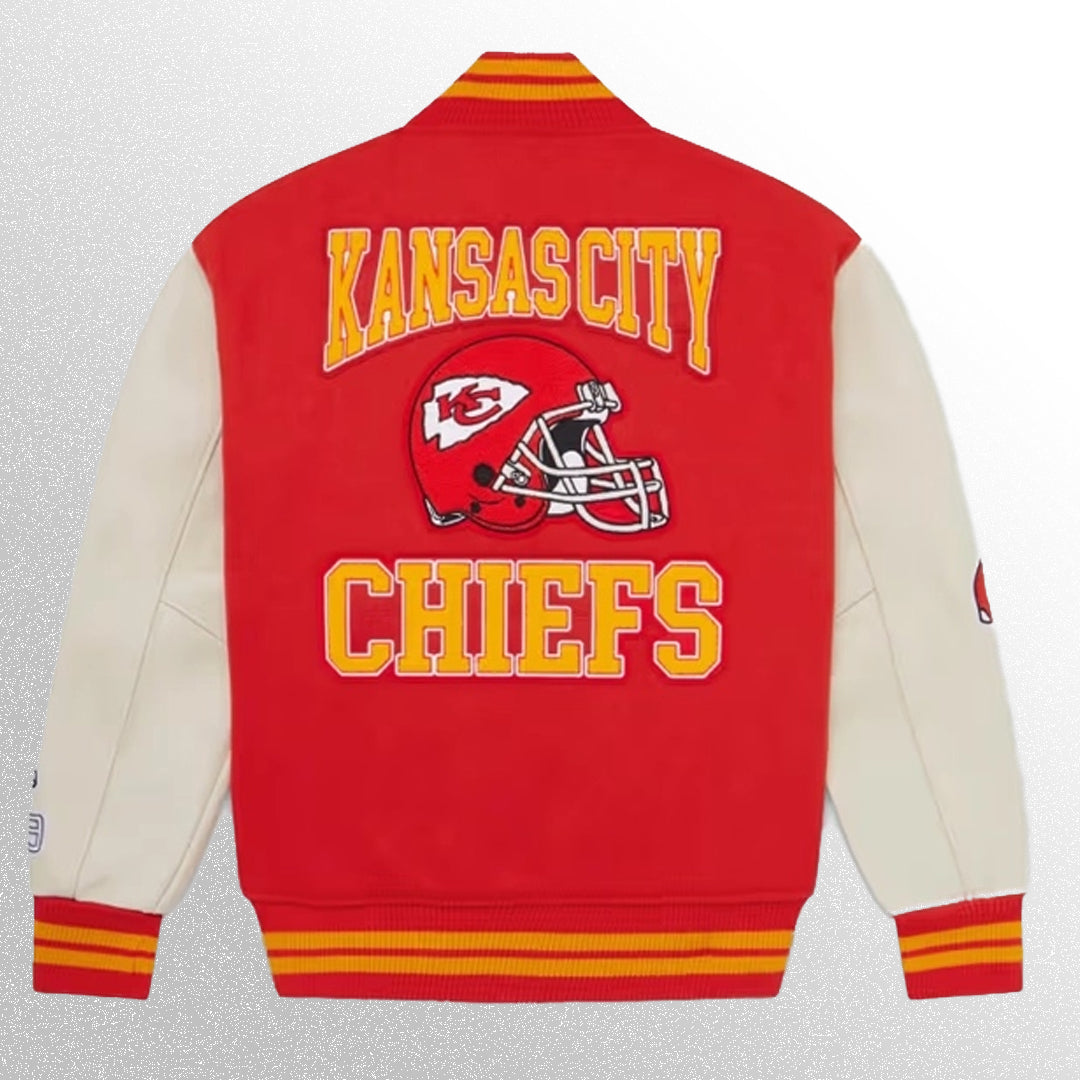 Kansas city chiefs varsity jacket back view