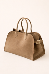 Suede Leather Handbag With Buckle Detail