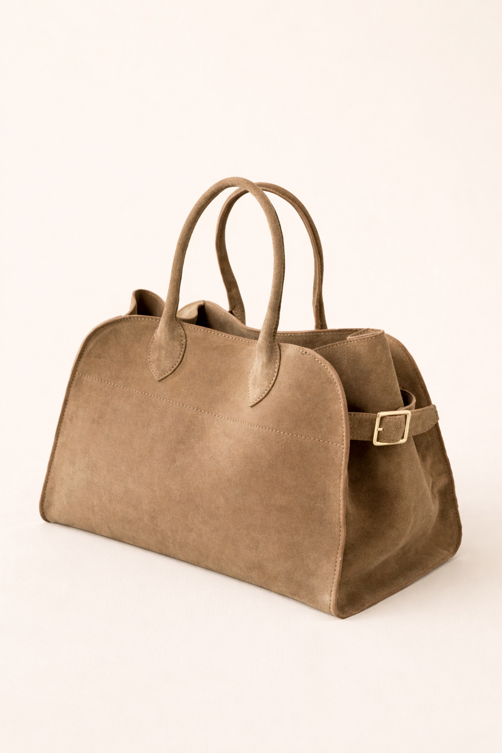 Suede Leather Handbag With Buckle Detail