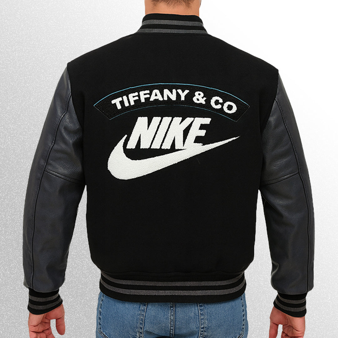 Lebron james tiffany & co black varsity jacket back image