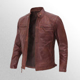 Men's Quilted Brown Leather Motorcycle Jacket