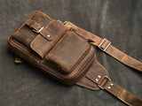 Vintage Brown Leather Crossbody Shoulder Sling Bag