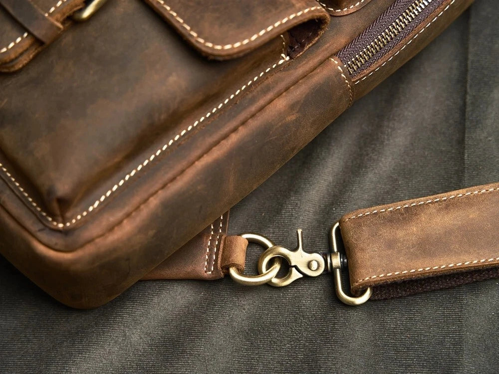 Vintage Brown Leather Crossbody Shoulder Sling Bag