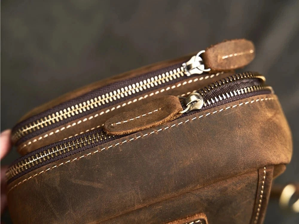 Vintage Brown Leather Crossbody Shoulder Sling Bag