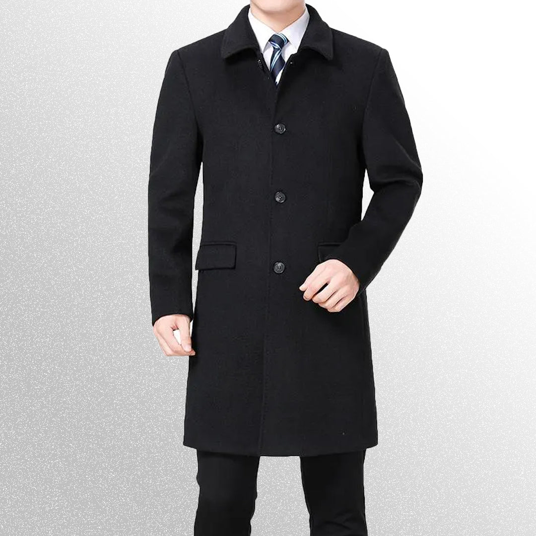 Mens wool blend single-breasted overcoat