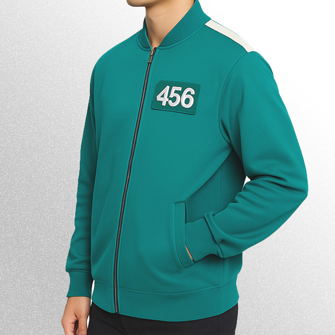 Squid game player 456 patch jacket side pose