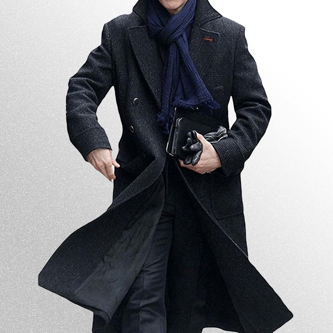 Men's private detective grey wool coat