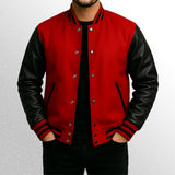Red and black varsity jacket