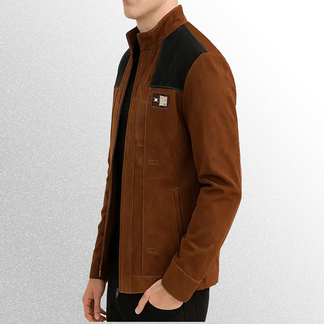 han solo suede leather jacket side pose