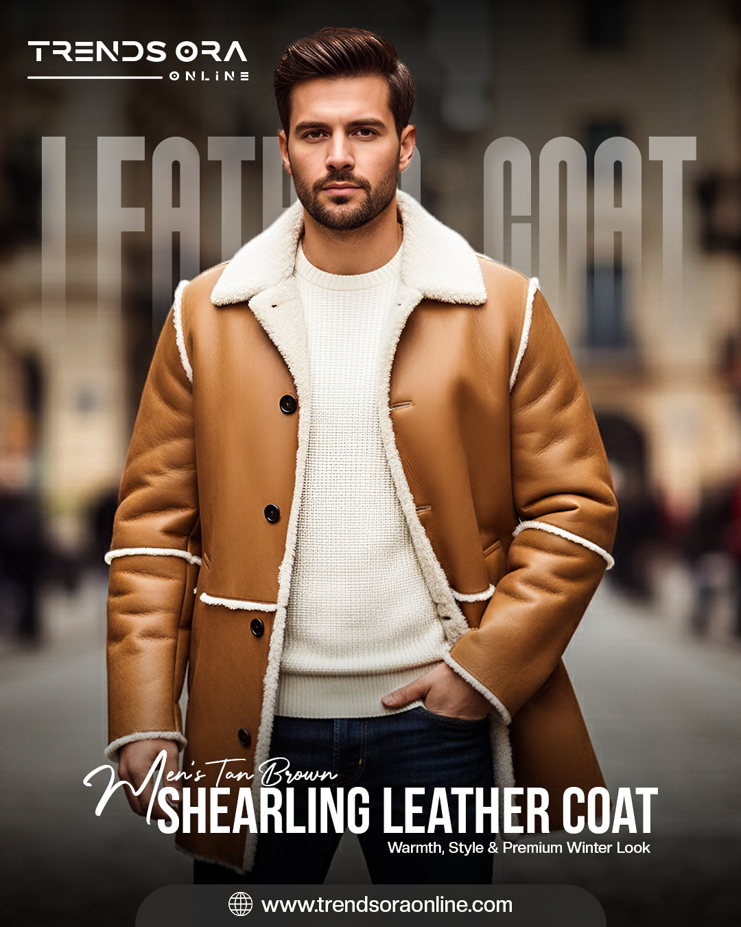 Men's Tan Brown Shearling Leather Coat