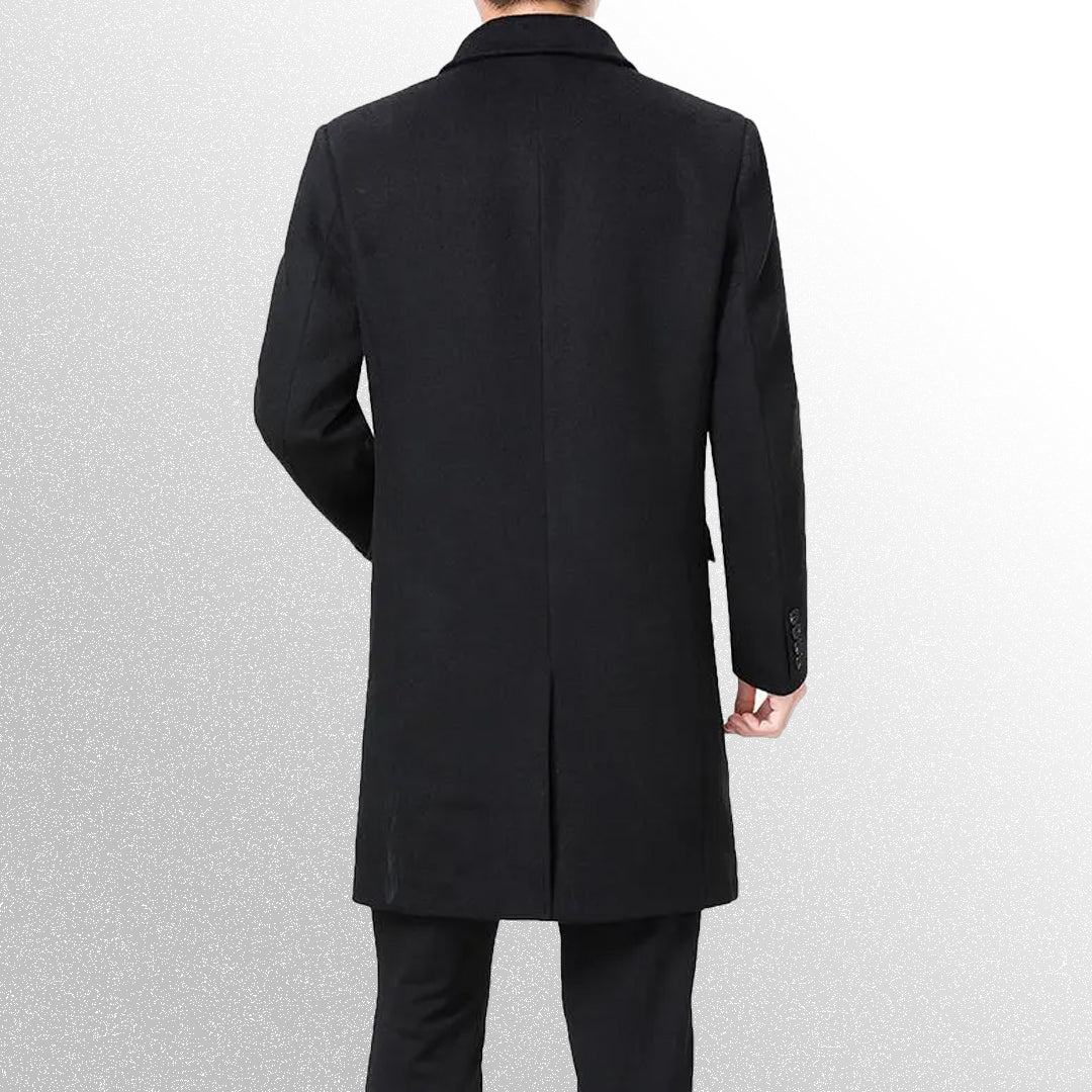 Wednesday 2022 uncle fester black trench coat back view