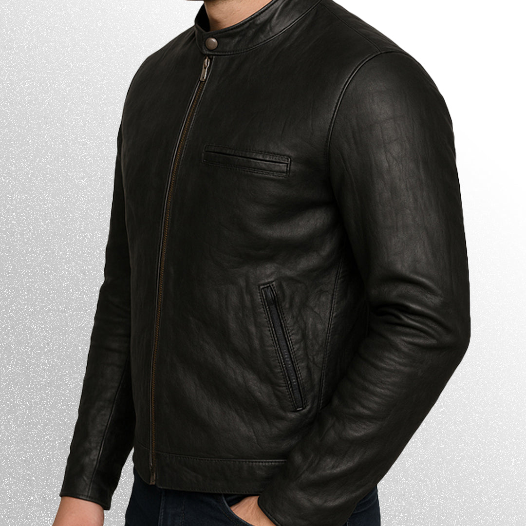 Black biker leather jacket